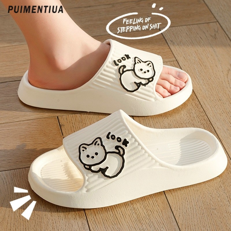 2023 Summer Women Slippers Bath Thick Platform Non-Slip Home Cat Cartoon Flip Flops Beach Sandals Ladies Slides Indoor Outdoor