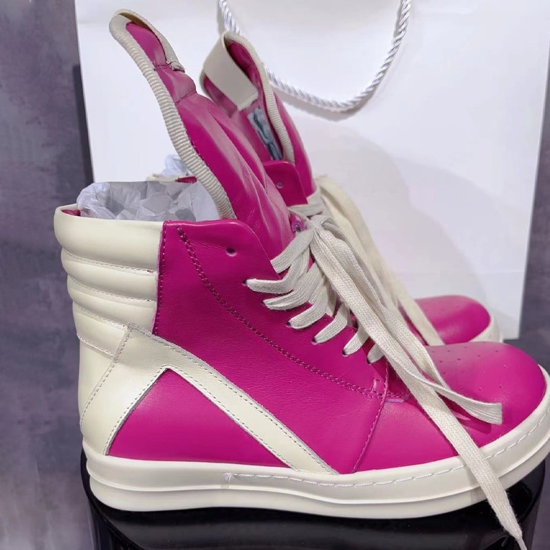 Rosy Red Women Ankle Boots Genuine Leather Fashion High-top Sneakers Trend Young Girl Footwear Big Size Women Flat Shoes