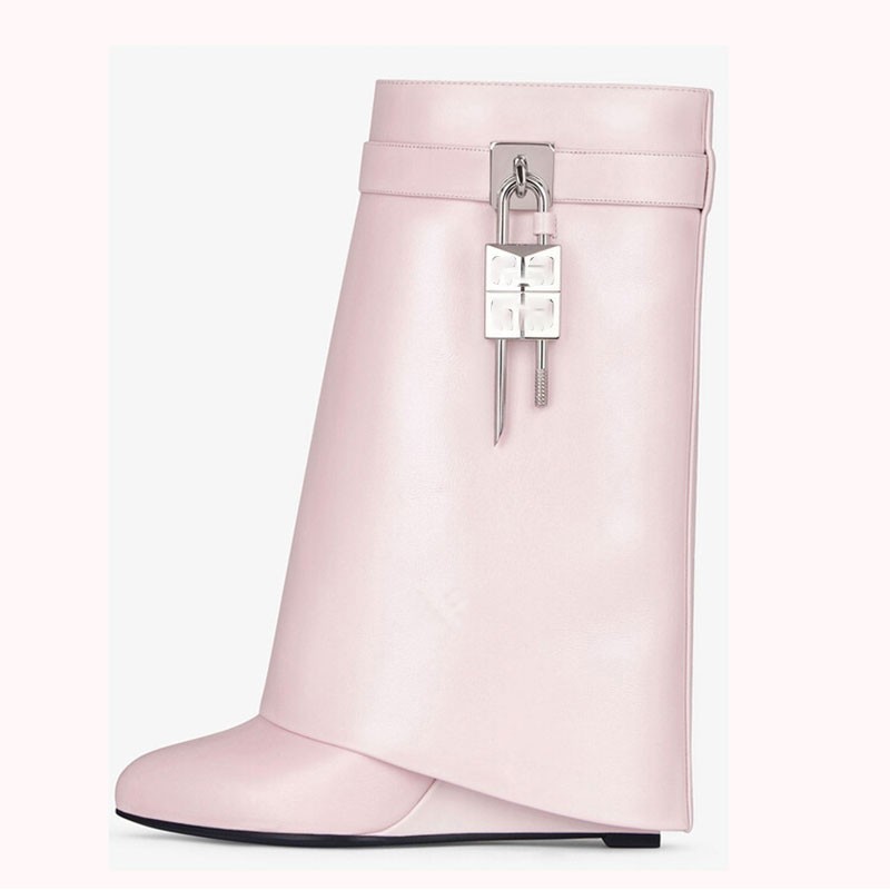 Women's new locking design in the winter of 2022 Women's calf boots leather surface Women's wedge