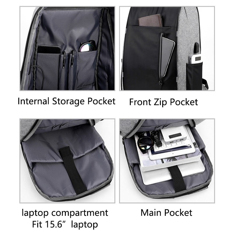 Multifunctional Men's Backpacks Waterproof Bag Pack for Men Backpack for School Book Bag Usb Port Back Bag for Men Black Backpac