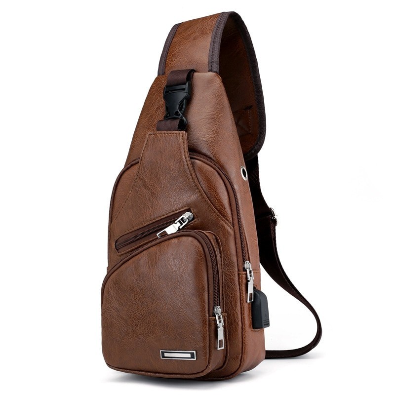 2022 New Crossbody Chest Bags Men USB Charging Headphone Plug Waist Bags PU Leather and Canvas Shoulder Bag Boy Diagonal Package