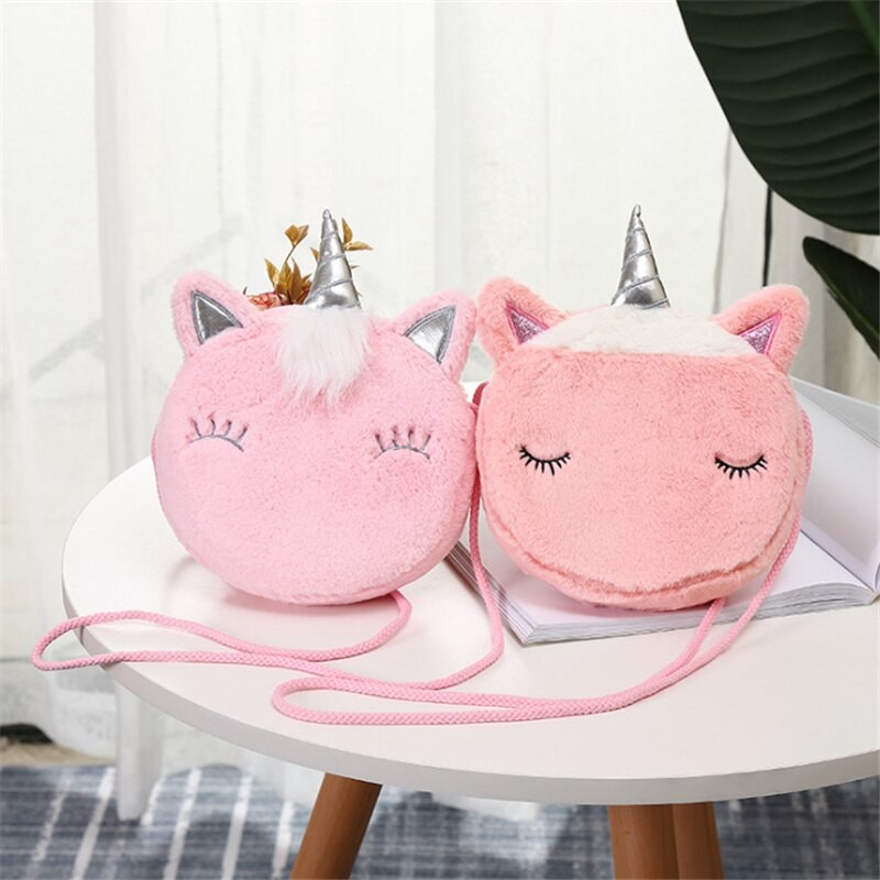 Multi-Designs, New Lady's Fluffy Unicorn Plush Satchel -  Cute Messenger BAG , Shoulder Coin BAG Pouch