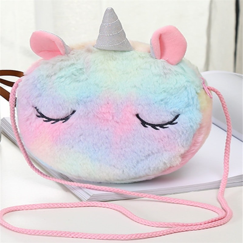 Multi-Designs, New Lady's Fluffy Unicorn Plush Satchel -  Cute Messenger BAG , Shoulder Coin BAG Pouch