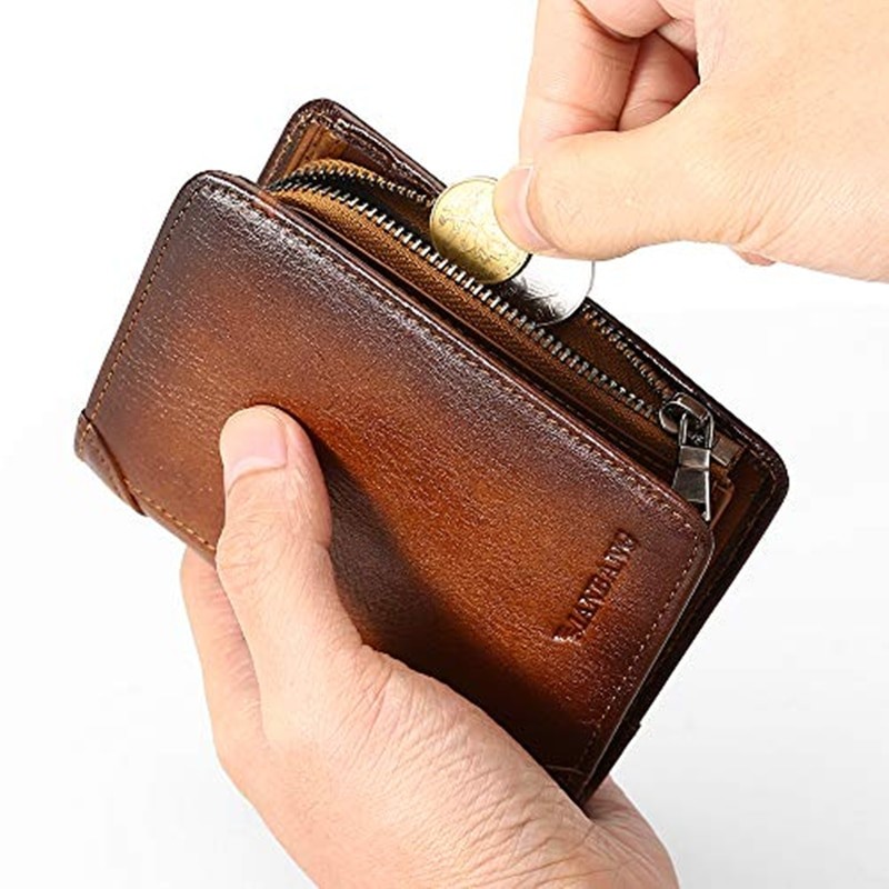 ManBang HOT Genuine Leather Men Wallet Small Mini Card Holder Male Wallet Pocket Retro purse wallet for men High Quality