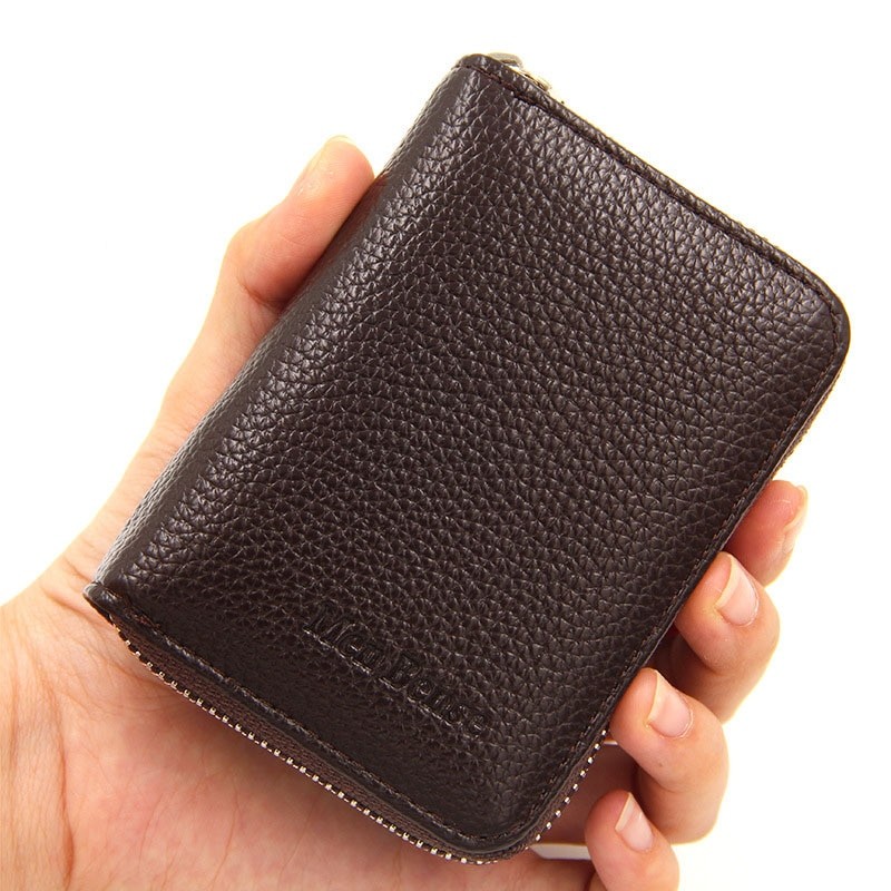 100% Genuine PU Leather MenÃ¢â‚¬Ëœs Wallet Credit Card Holder Blocking Zipper Pocket Men Bag Multi-card Fashion Black Zipper Walet