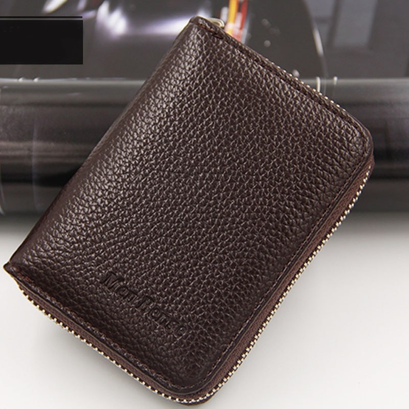 100% Genuine PU Leather MenÃ¢â‚¬Ëœs Wallet Credit Card Holder Blocking Zipper Pocket Men Bag Multi-card Fashion Black Zipper Walet