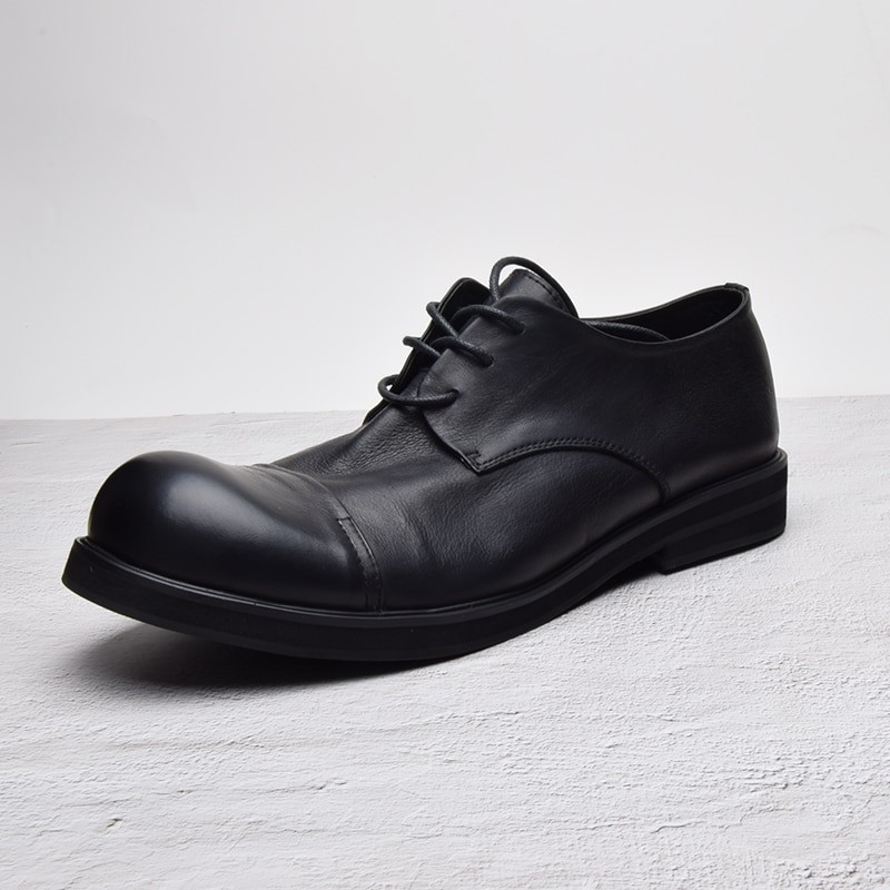 Genuine Leather Low Help Men's Big Scalp Shoes Round Head Thick Bottom Soft Leather Retro Shoes Men Hairdresser Designer