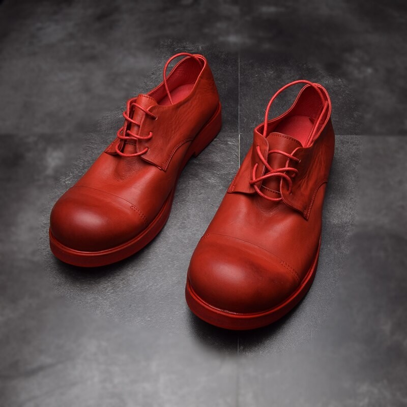 Genuine Leather Low Help Men's Big Scalp Shoes Round Head Thick Bottom Soft Leather Retro Shoes Men Hairdresser Designer