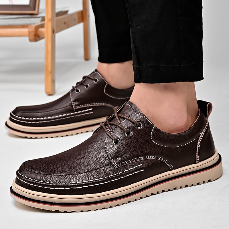 Men Leather Shoes Casual Luxury Brand Soft Mens Sneakers Breathable Lace up Moccasins Mens Walking Driving Shoes Zapatos Hombre