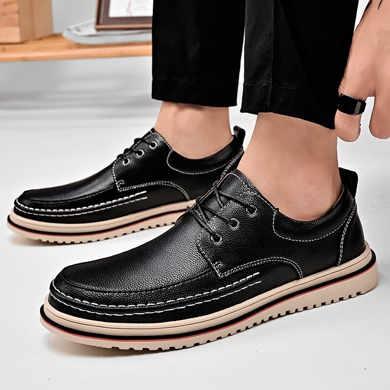 Men Leather Shoes Casual Luxury Brand Soft Mens Sneakers Breathable Lace up Moccasins Mens Walking Driving Shoes Zapatos Hombre