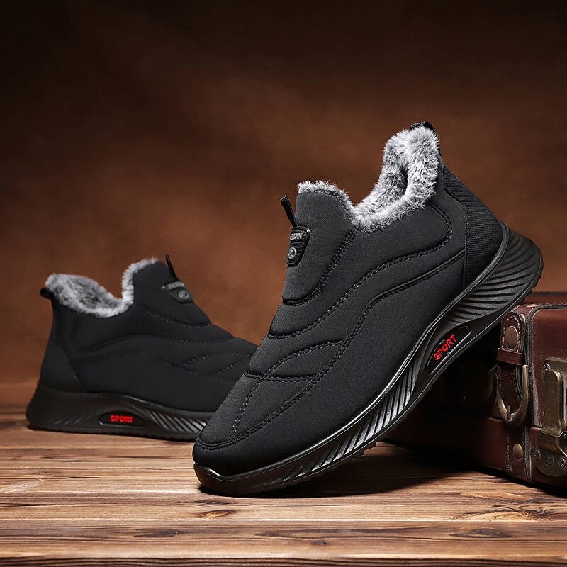 Men Warm Boots Lightweight Winter Shoes Mens Snow Boots Winter Thick Fleece Footwear Slip on Unisex Outdoor Walking Sneakers