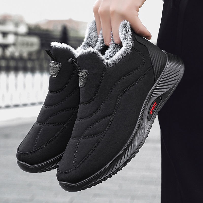 Men Warm Boots Lightweight Winter Shoes Mens Snow Boots Winter Thick Fleece Footwear Slip on Unisex Outdoor Walking Sneakers