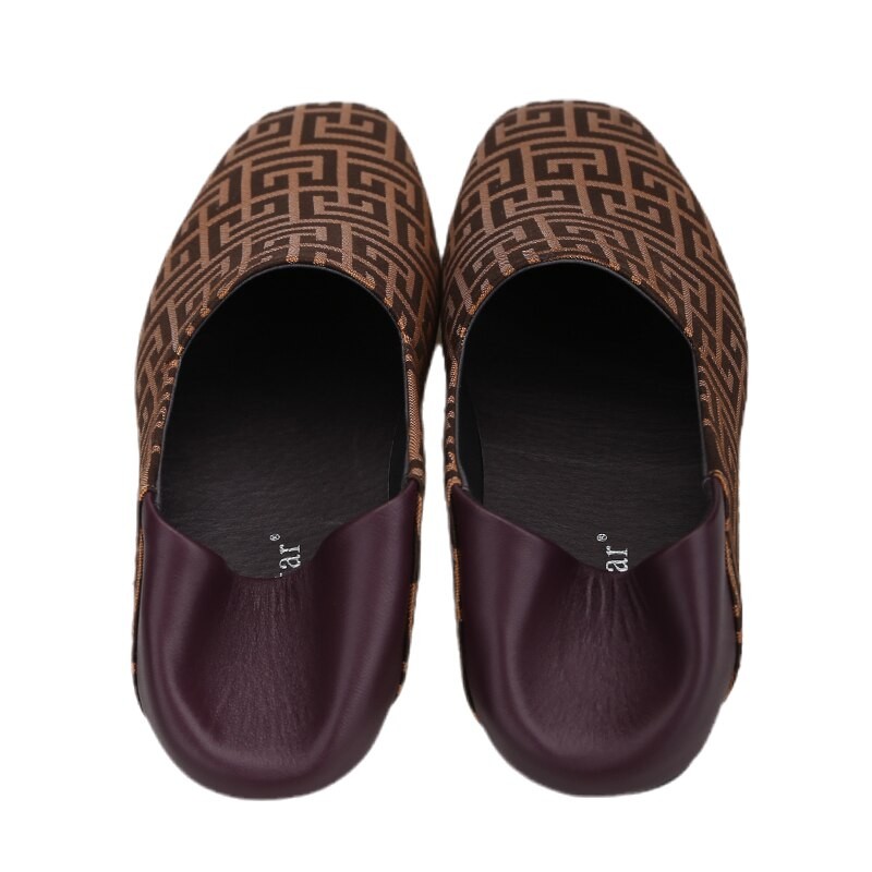 Piergitar New Plaid Stereoscopic Jacquard Fabric Men's Loafers Back Soft Sheepskin Smoking Slippers Handmade Slip-on Moccasin