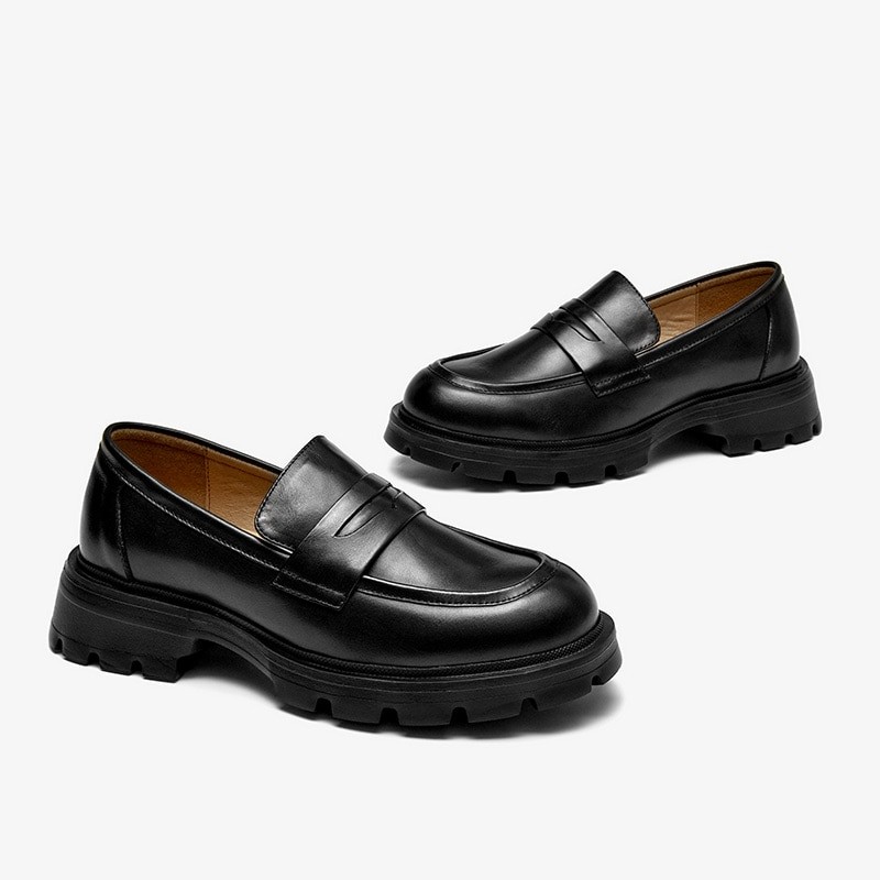 BeauToday Penny Loafers Women Genuine Cow Leather Round Toe Thick Sole Slip-On JK Uniform Dress Shoes Handmade 27764