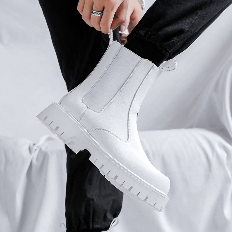 Men Chelsea Boots Mens Platform Ankle Split Leather Boots Male Thick Bottom Motorcycle Fashion Boots 2023 Chunky Casual Shoes