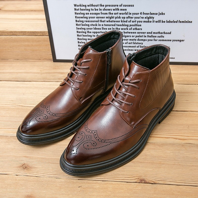 Men Chelsea Boots American Retro Brogue Boots Casual Genuine Leather Men's Vintage Ankle Boots Mens Lace Up Fashion Shoes