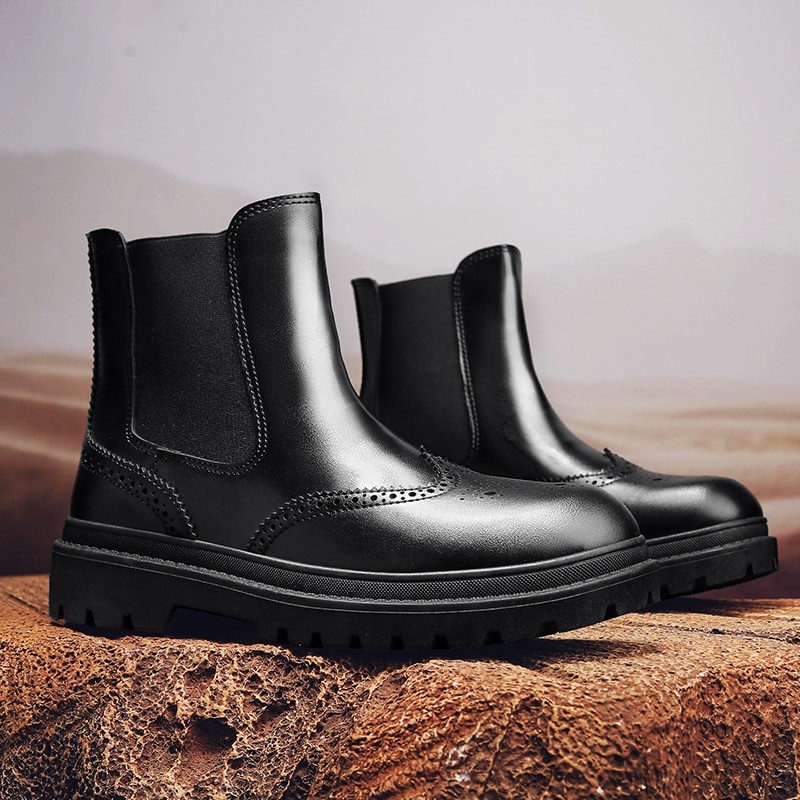 Men Chelsea Boots High-top Shoes Thick-soled Autumn Winter Tooling Medium-tube British Brogue Leather Shoes botas masculinas