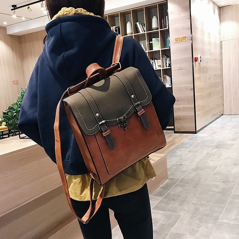 College Style Autumn And Winter Vintage Leather Backpack New All In One Korean Version Of High School Students Backp