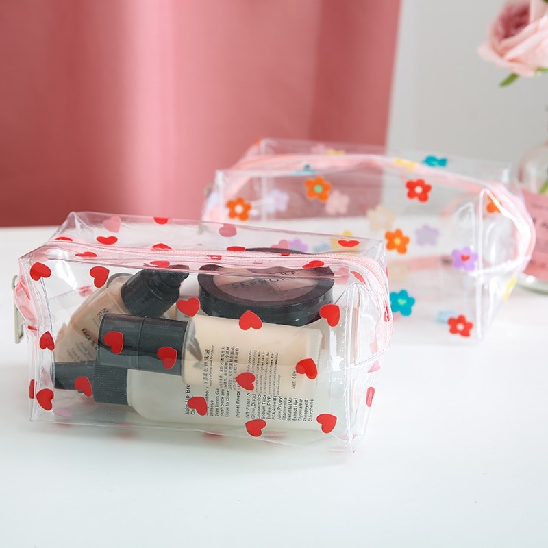 PURDORED 1 Pc Girl Clear Cosmetic Bag PVC Transparent Makeup Bag for Women Waterproof Zipper Beauty Case Travel  Toiletry Bags