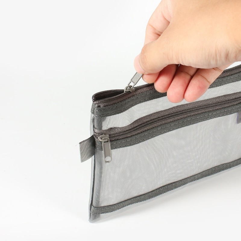 Simple Transparent Nylon Mesh Storage Bag Large Capacity Stationery Bag Pencil Case Portable Cosmetic Bag Makeup Case Pouch