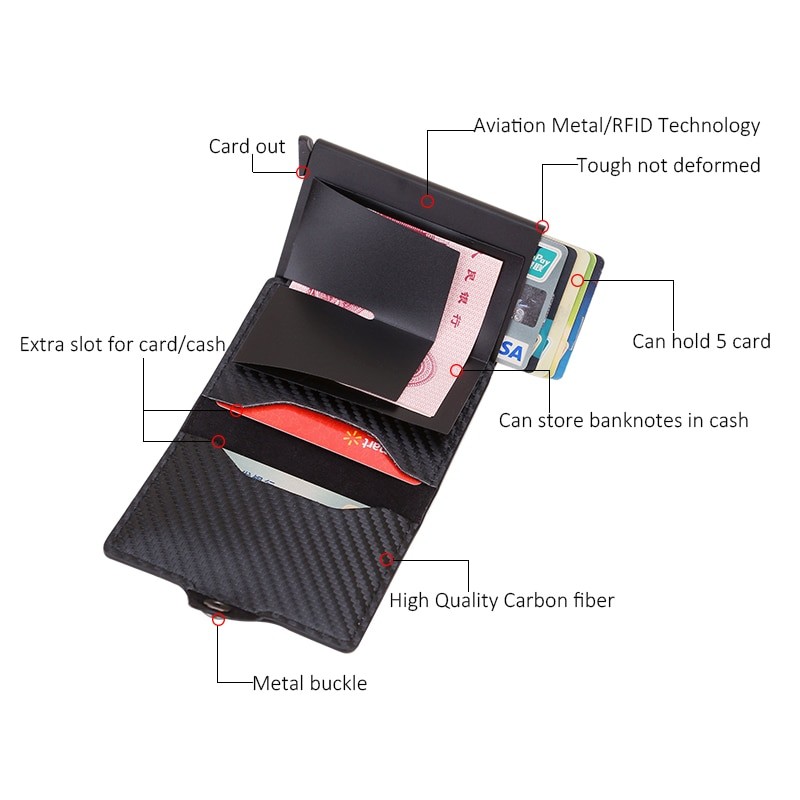 DIENQI Carbon Fiber Anti Rfid Credit Card Holder Simple Men's Slim Leather Business Wallet