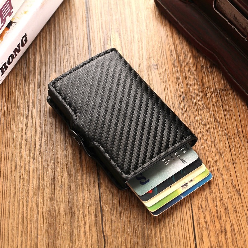 DIENQI Carbon Fiber Anti Rfid Credit Card Holder Simple Men's Slim Leather Business Wallet