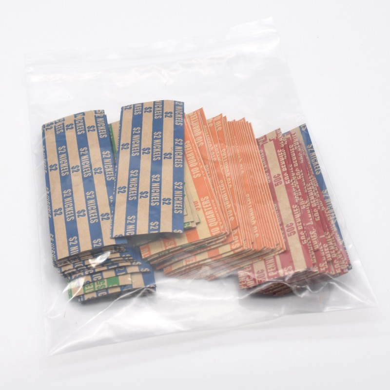 200 PCS Assorted Bundle Flat Striped Coin Wrappers, 50 of Each Penny, Nickel, Dime and Quarter