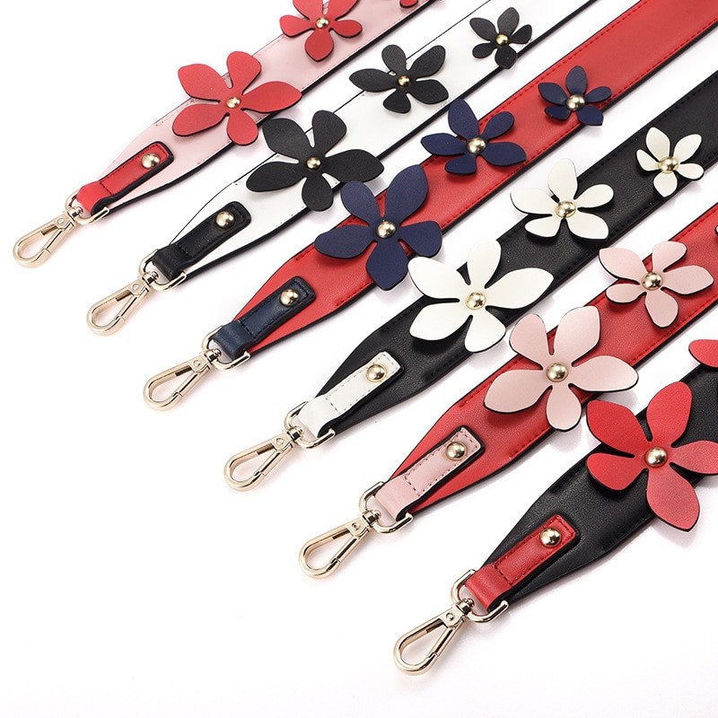 Wide PU Flower Shoulder Bag Strap For Women Replacement Long Leather Handbag Belt Colorful Rivet Floral Crossbody Bag Handle