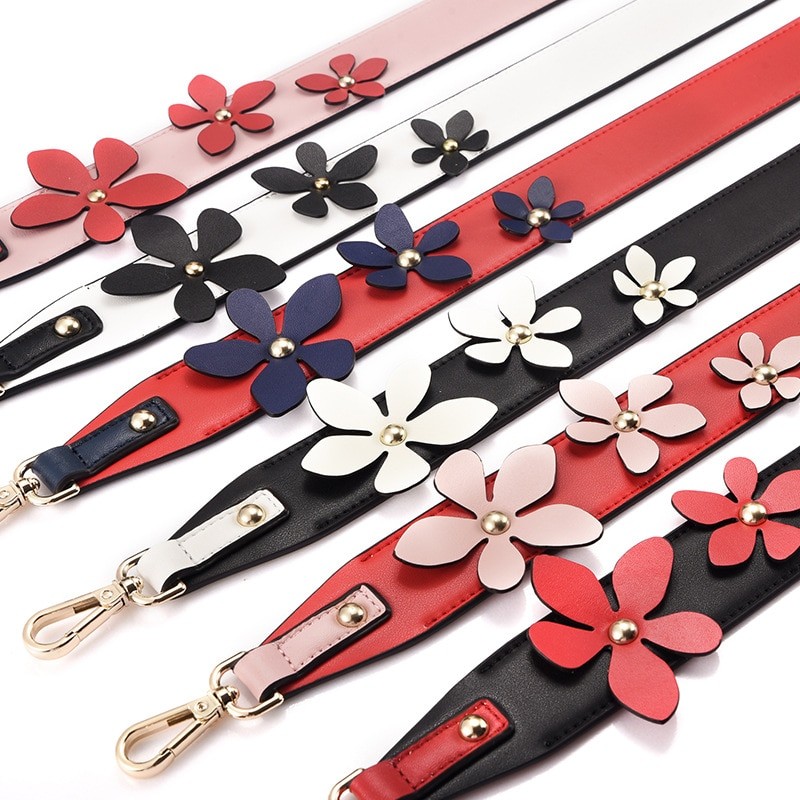 Wide PU Flower Shoulder Bag Strap For Women Replacement Long Leather Handbag Belt Colorful Rivet Floral Crossbody Bag Handle