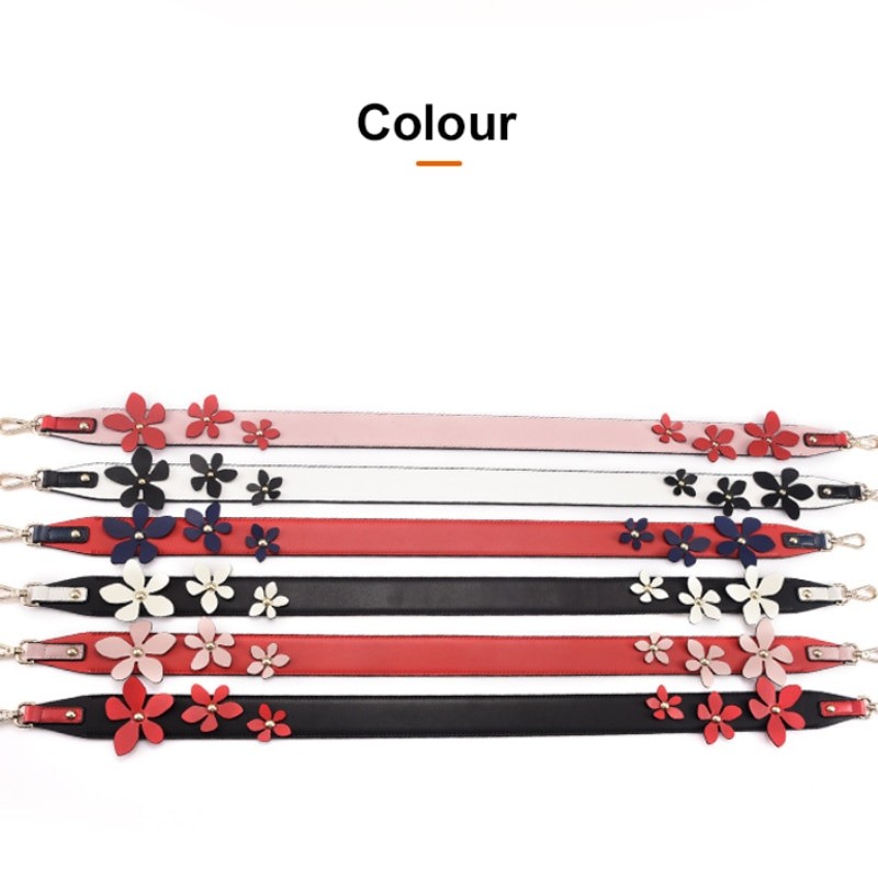 Wide PU Flower Shoulder Bag Strap For Women Replacement Long Leather Handbag Belt Colorful Rivet Floral Crossbody Bag Handle