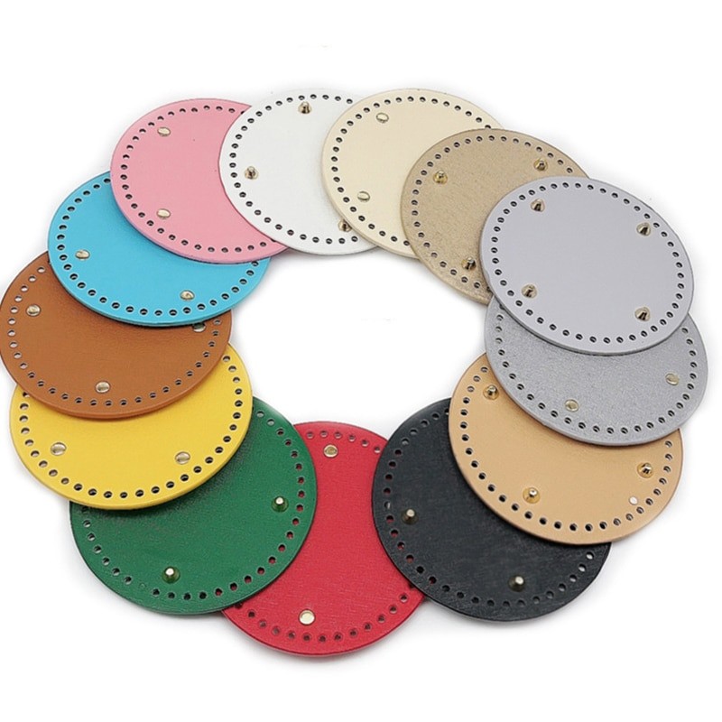 15*15cm Round Bottom For Knitted Bag Pu leather Bag accessories Handmade Bottom With Holes Rivets Diy Crochet Bag Bottom Craft