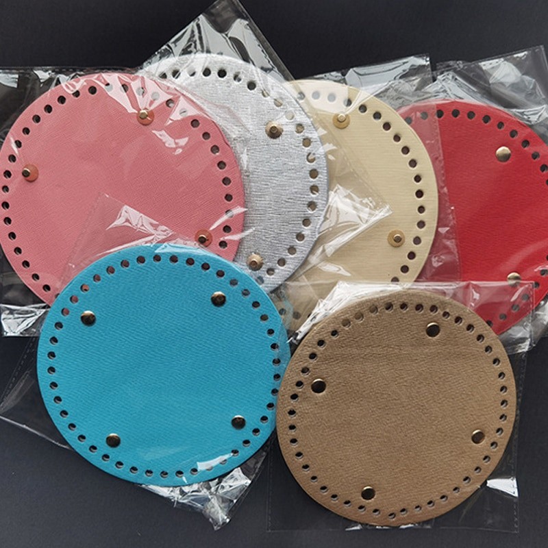 15*15cm Round Bottom For Knitted Bag Pu leather Bag accessories Handmade Bottom With Holes Rivets Diy Crochet Bag Bottom Craft