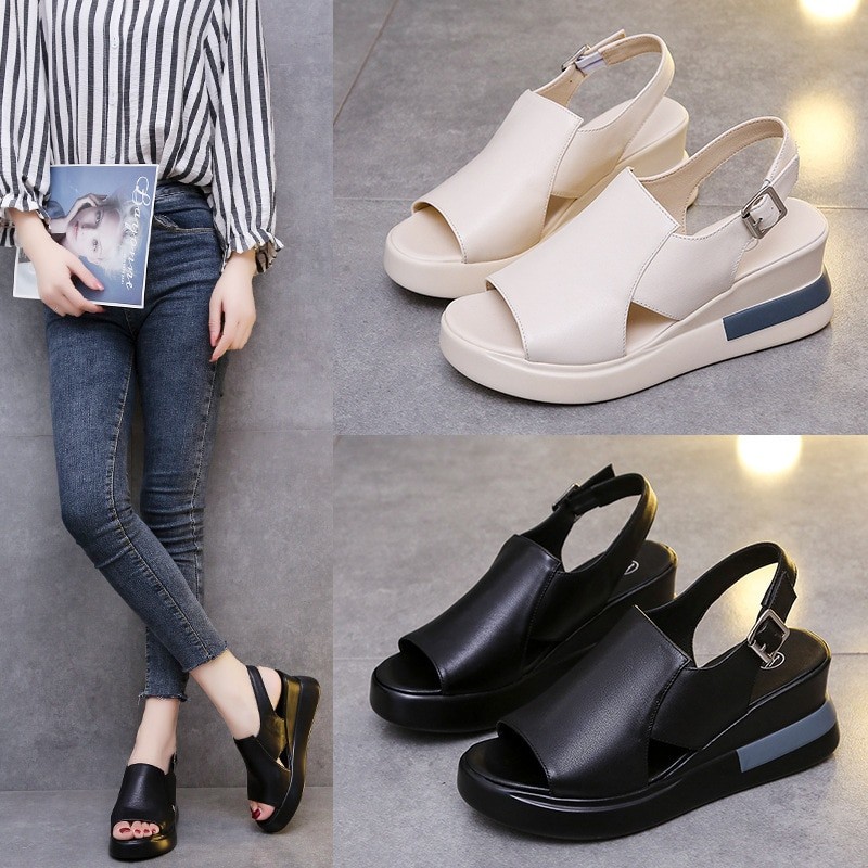 2023 Summer Comfortable Fashion Muffin Thick Bottom Slope Heel Women's Sandals Back Empty Snap Sandals Large Size Light Sandals