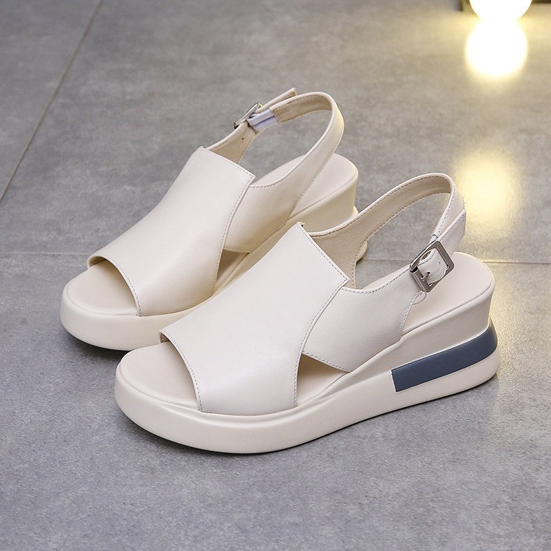 2023 Summer Comfortable Fashion Muffin Thick Bottom Slope Heel Women's Sandals Back Empty Snap Sandals Large Size Light Sandals