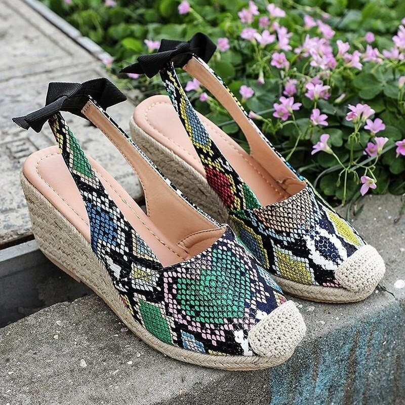 Women Wedges Sandals Slip on Closed Toe Platform Espadrille Sandals Female Serpentine Straw Bottom Summer Shoes Ladies