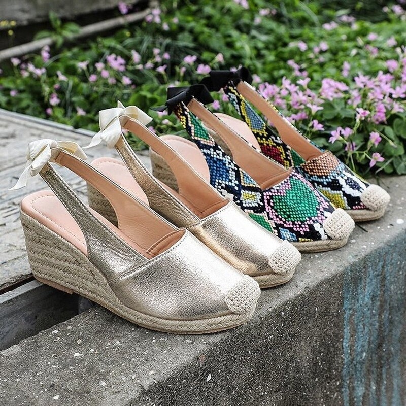Women Wedges Sandals Slip on Closed Toe Platform Espadrille Sandals Female Serpentine Straw Bottom Summer Shoes Ladies
