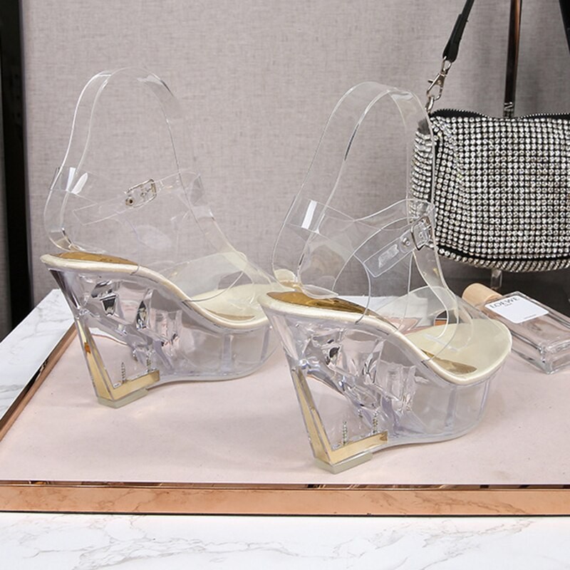 Fashion Women Shoes Catwalk Pole Dance Shoes Crystal Bottom Design Plus Size orean Slope 10CM Nightclub High Heels Sandals