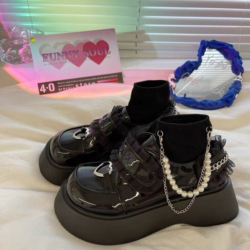 shoes on heels Lolita shoes Women Japanese Uniforms Shoes Mary Jane platform Shoes Cute Girls High Heel College Student sneakers