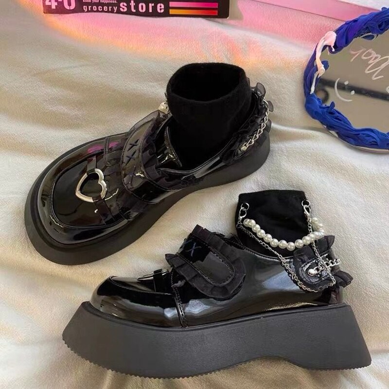 shoes on heels Lolita shoes Women Japanese Uniforms Shoes Mary Jane platform Shoes Cute Girls High Heel College Student sneakers
