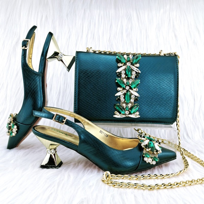 Doershow nice African Shoes And Bag Matching Set With silver Hot Selling Women Italian Shoes And Bag Set For Wedding HGY1-1