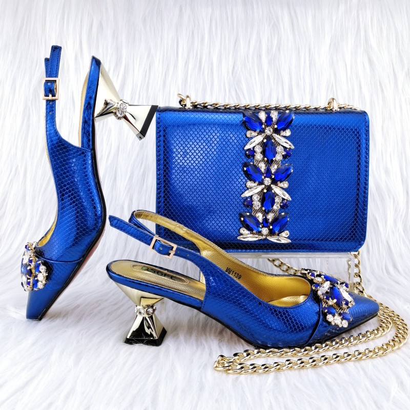 Doershow nice African Shoes And Bag Matching Set With silver Hot Selling Women Italian Shoes And Bag Set For Wedding HGY1-1