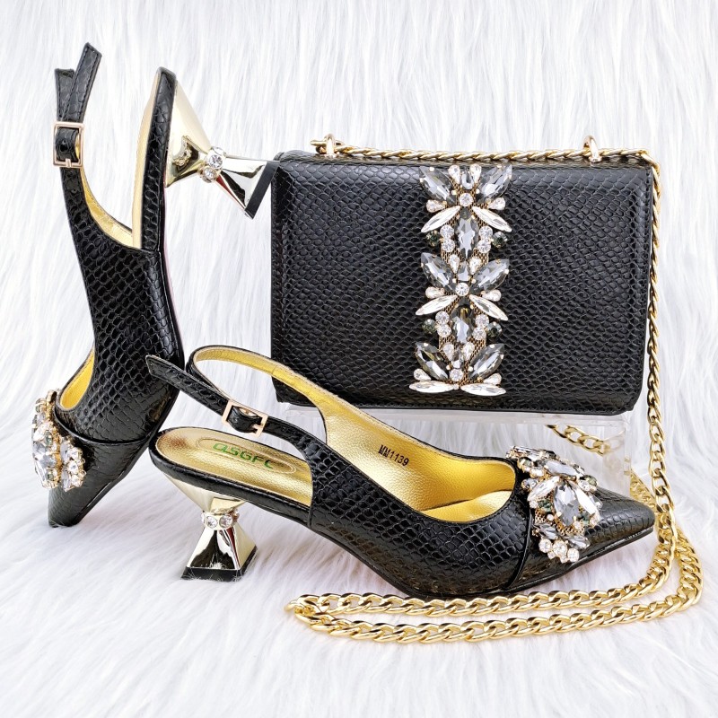 Doershow nice African Shoes And Bag Matching Set With silver Hot Selling Women Italian Shoes And Bag Set For Wedding HGY1-1