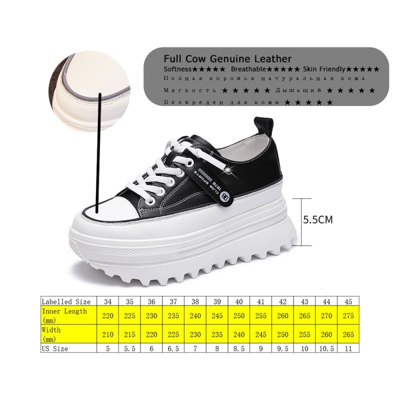 Fujin 5.5cm Genuine Leather Platform Wedge Shoes Chunky Sneaker White Casual Shoes Comfortable Breathable Spring Autumn Shoes