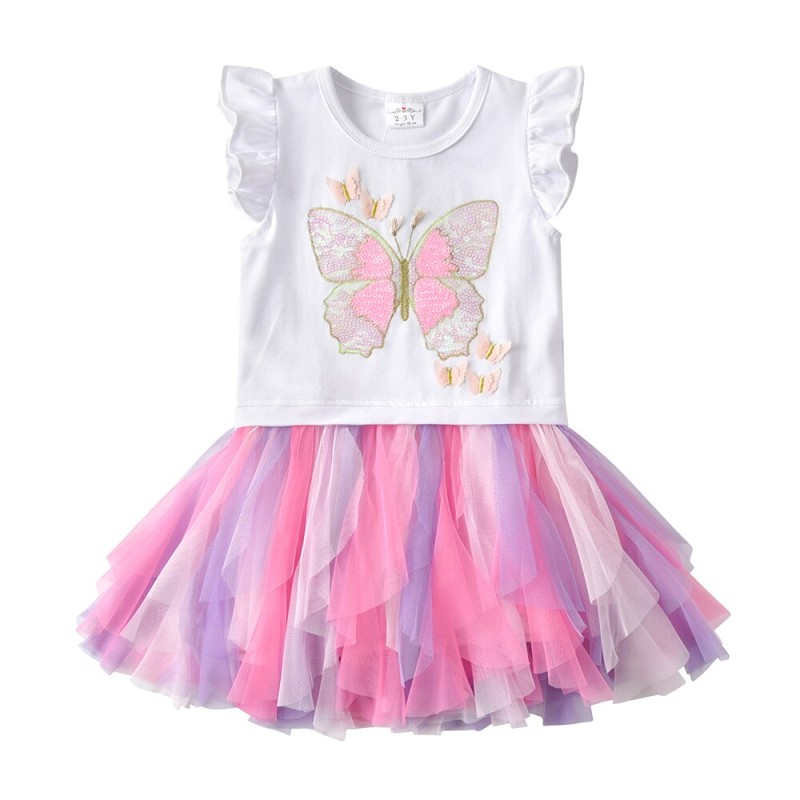 VIKITA Princess Dresses For Girls Children Butterfly Sequin Vestidos Kids Tutu Dresses Toddlers Summer Sleeveless Dress 3-8Y