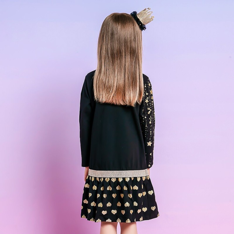 VIKITA Girls Dress Kids Elk Reindeer Sequins Appliqued Dresses Long Sleeve Dress with Bow Knot Kids Cotton Children Clothes