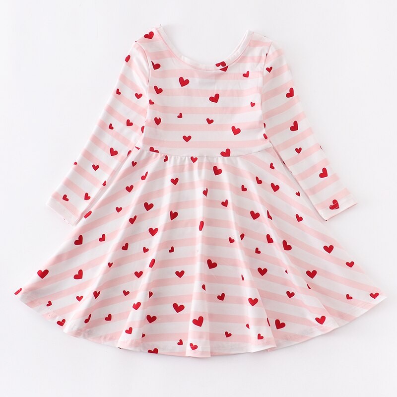 Girlymax Spring Baby Girls Kids Love Heart Cat Rainbow Print Knee Length Short Sleeve Milk Silk Dress