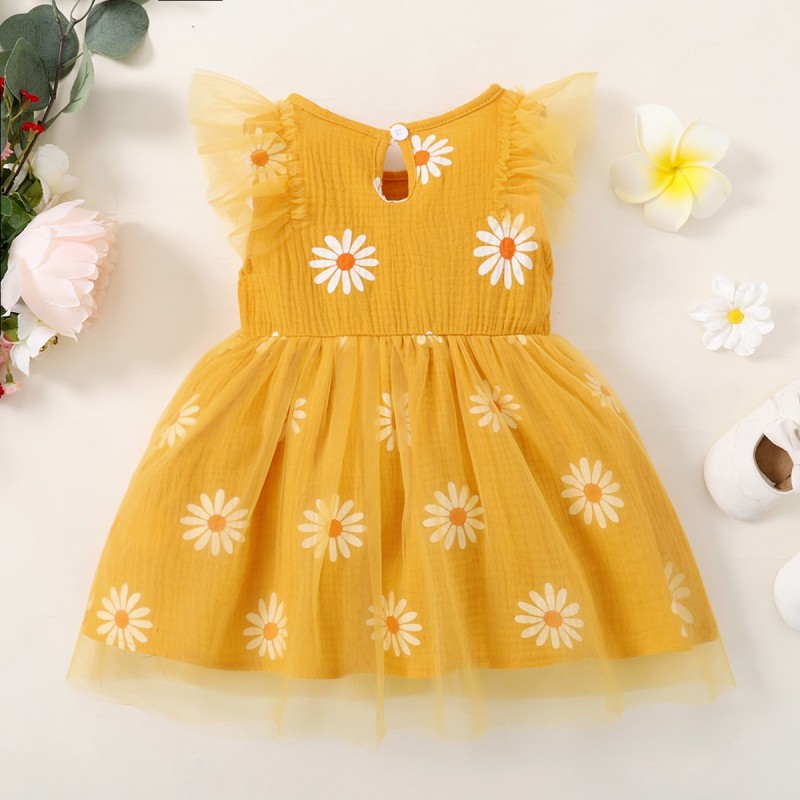 1-5 Years Kid Clothing Baby Girl Dress Flowers Sleeveless Party Dresses Crew Neck Sweety Tutu Gauzy Summer Dress Princess Dress