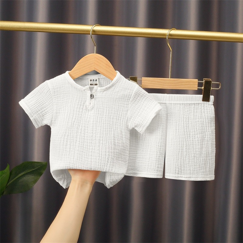 0-4Y Boys Girls Clothing Sets Summer Solid Cotton Linen T-shirts+Elasctic Shorts Kids Clothes Casual Clothing Sets for Children