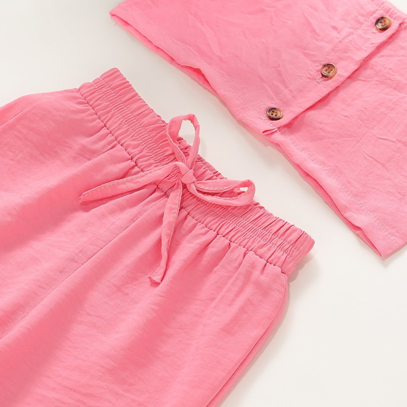 Kids Baby Girl Summer Clothes Sleeveless Ruffle Button Tank Tops Drawstring Long Pants Fashion Children Outfits Clothes