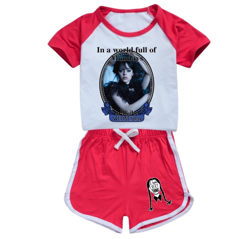 Casual Wednesday Addams Family Kids Clothes Baby Boy T-shirts Suits Summer Kids Toddler Girls Sports Cotton Clothing Shirts Sets
